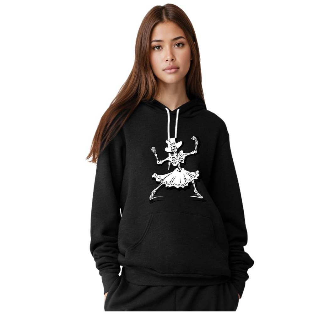 Bella Canvas Black Hoodie with White Skeleton Design